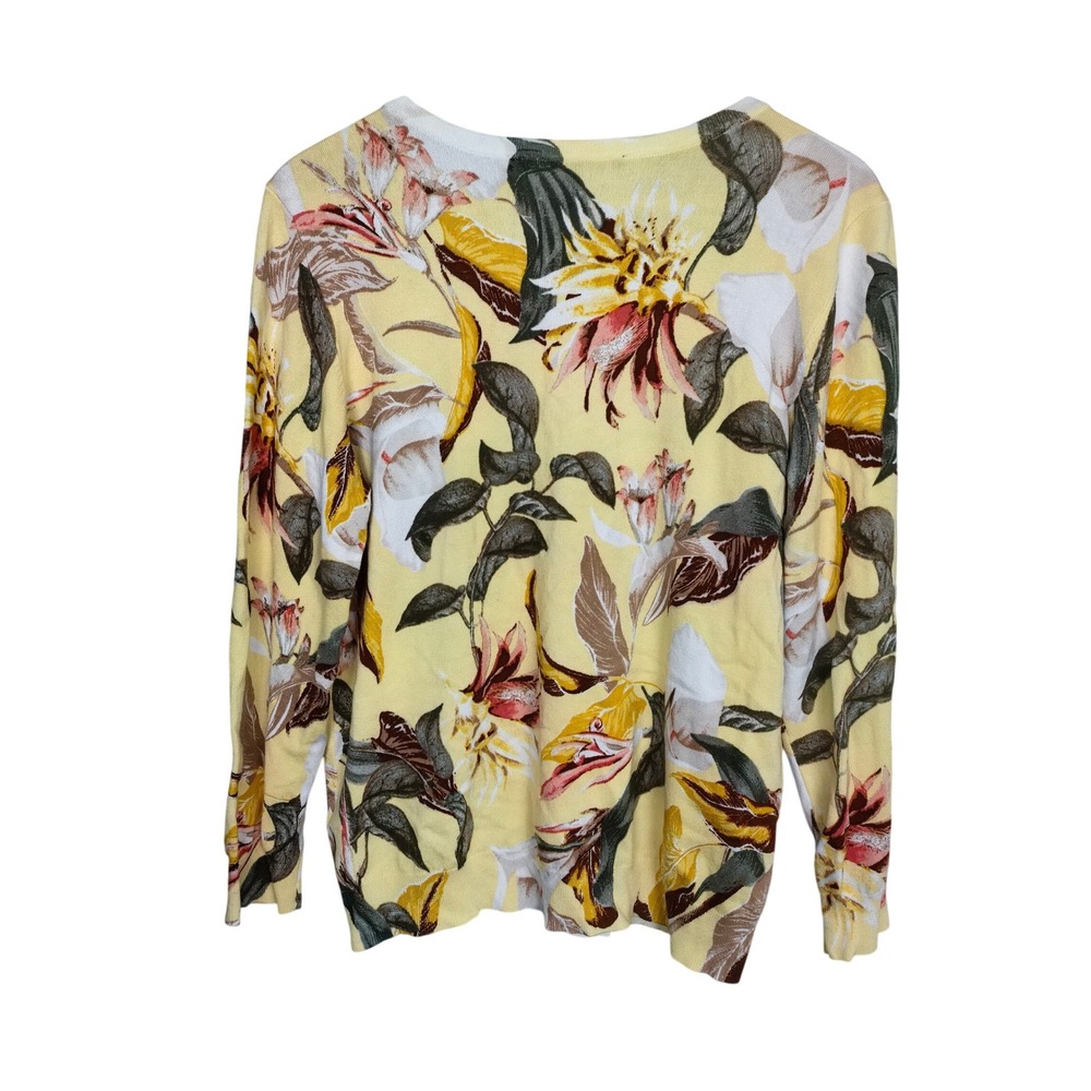 White House Black Market Yellow Floral Snap Front Cardigan Sweater XL Tropical - Picture 2 of 8